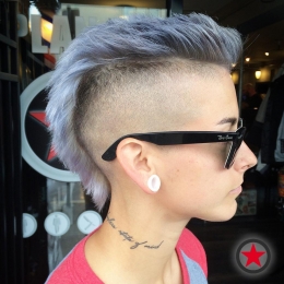 Fade mohawk cut and lilac colour by Jenna at Kelowna Hair Salon Plan B